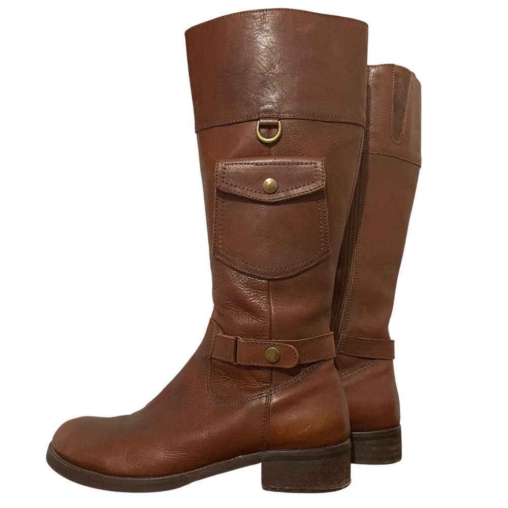 Miz Mooz Brown Leather Riding Boot‎ Side Pocket Zip Up Calf Boot 7.5